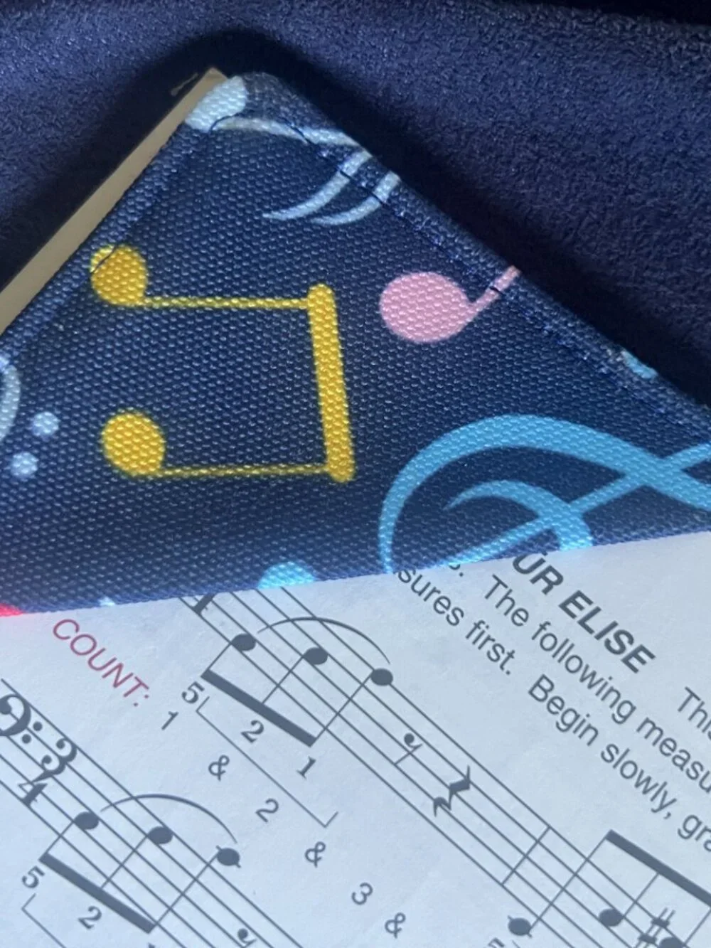 NWOT Music Note Small Book Sleeve, Corner Bookmark, Front Pocket